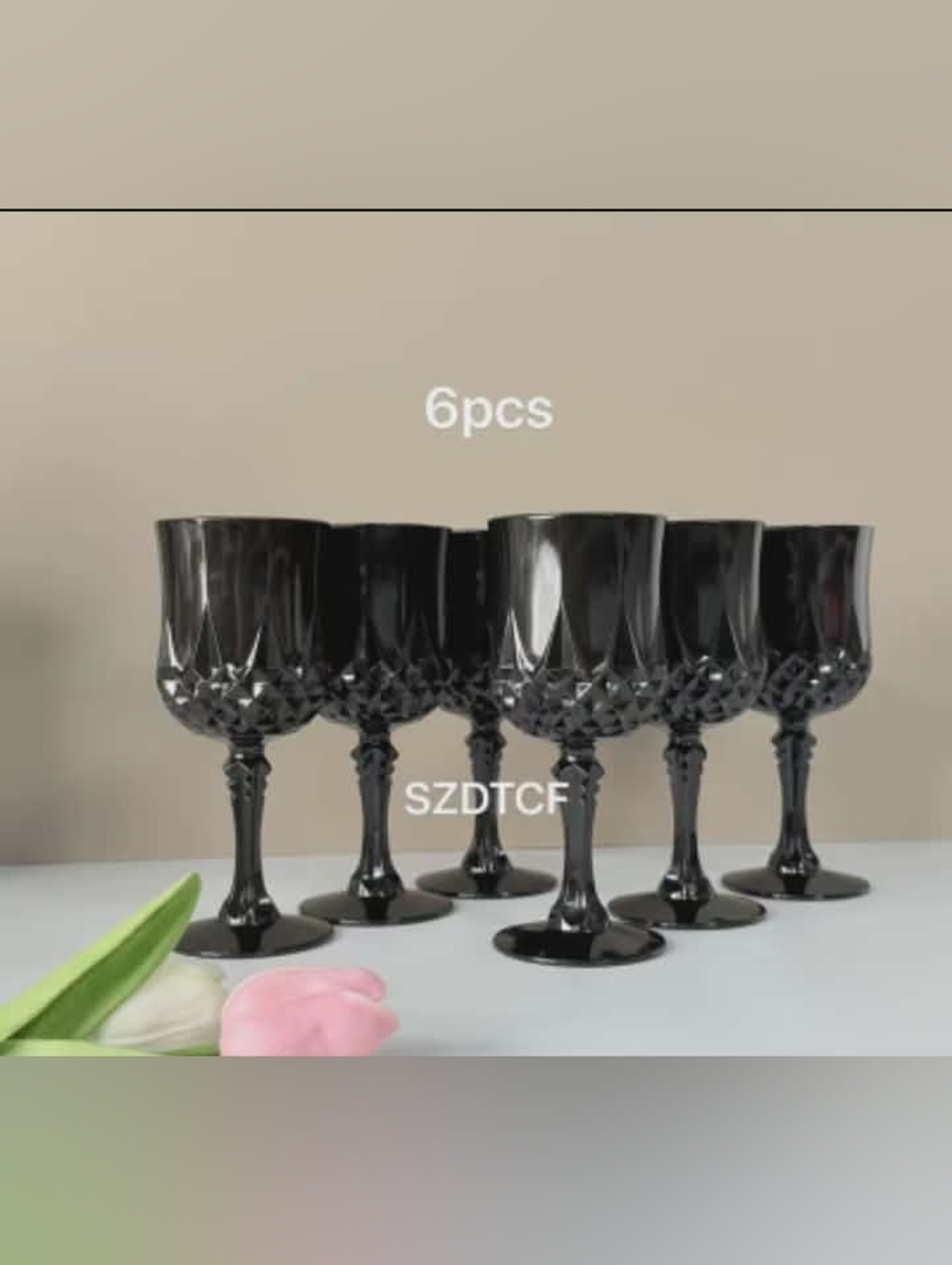 New 6 Pc Plastic Wine Glasses